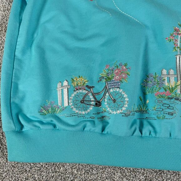 Vintage 90s Y2K Top Petite Small PS Embroidery Beaded Cottagecore Floral Garden - Picture 3 of 12